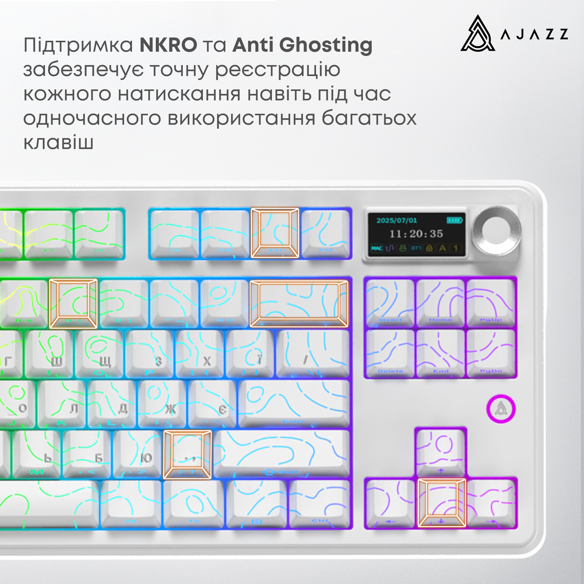 Игровая клавиатура Ajazz AK870 V2 Side Contour Wireless White (AK870-V2-S-W) фото14