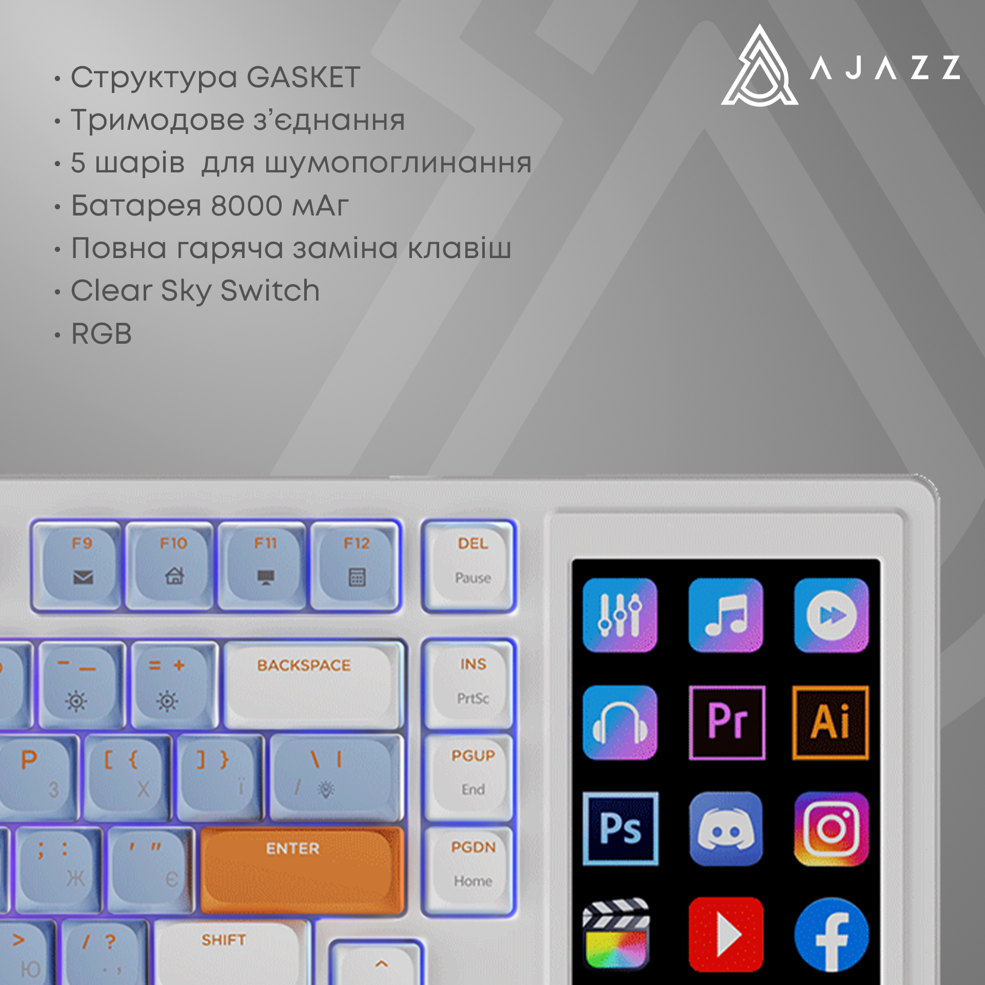 Игровая клавиатура AKP815 Red Switches RGB White-Blue-Orange (AKP815-R-WBO) фото