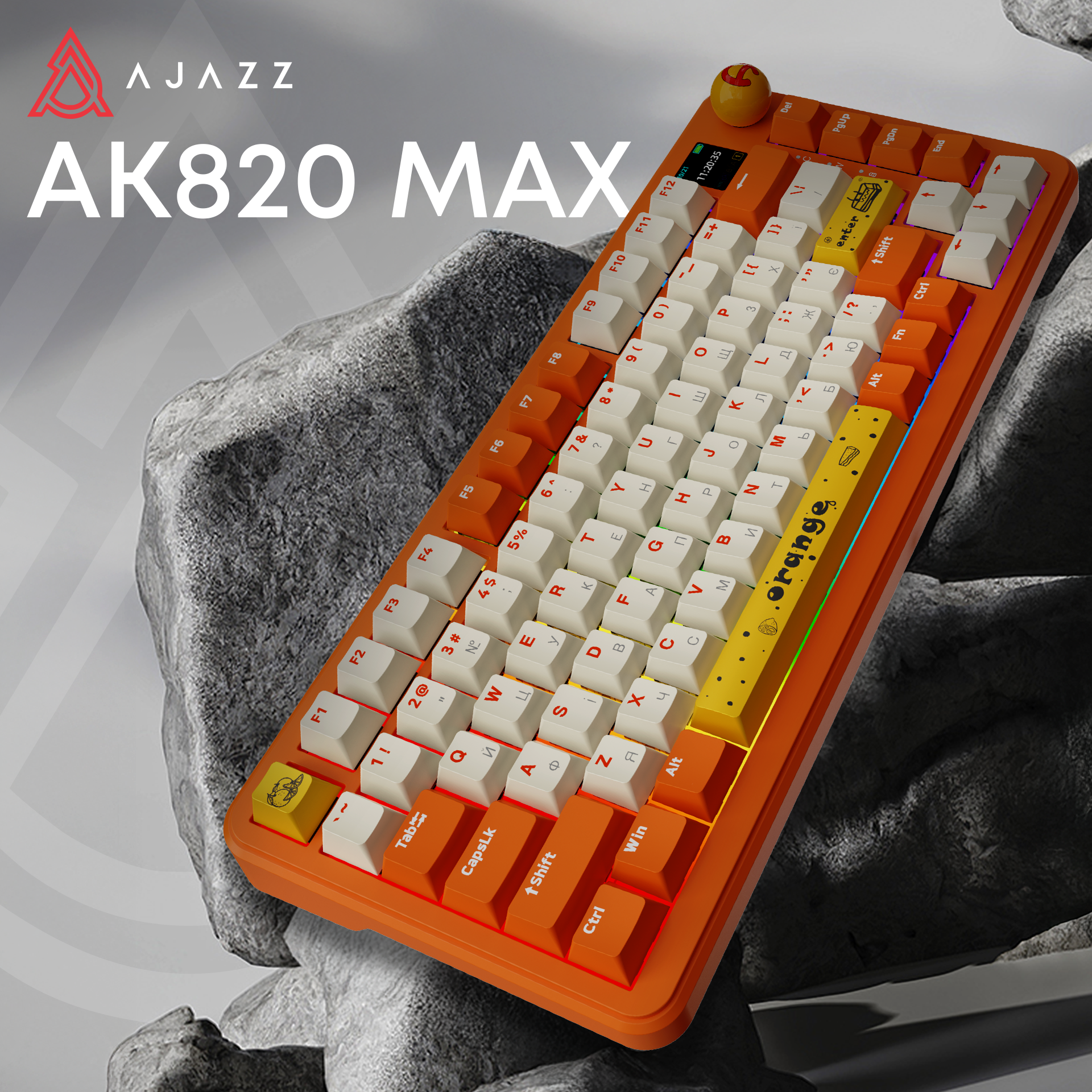 Игровая клавиатура Ajazz AK820 Max Avocado Switches RGB Orange-White (AK820MAX-AS-OW) фото