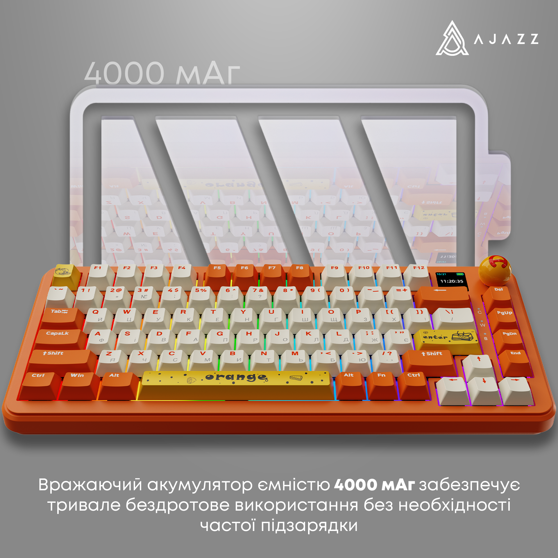 Игровая клавиатура Ajazz AK820 Max Avocado Switches RGB Orange-White (AK820MAX-AS-OW) фото