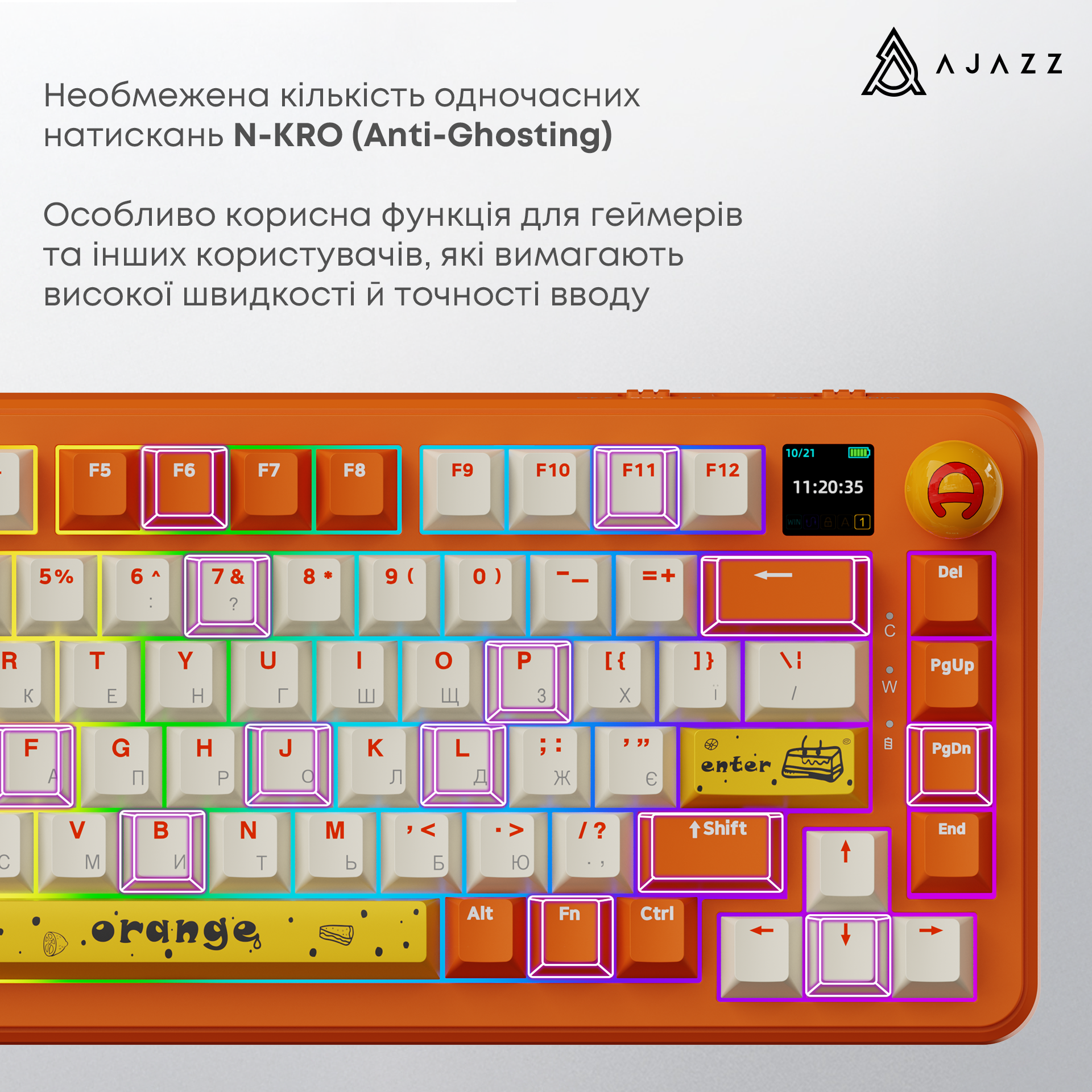 Игровая клавиатура Ajazz AK820 Max Avocado Switches RGB Orange-White (AK820MAX-AS-OW) фото