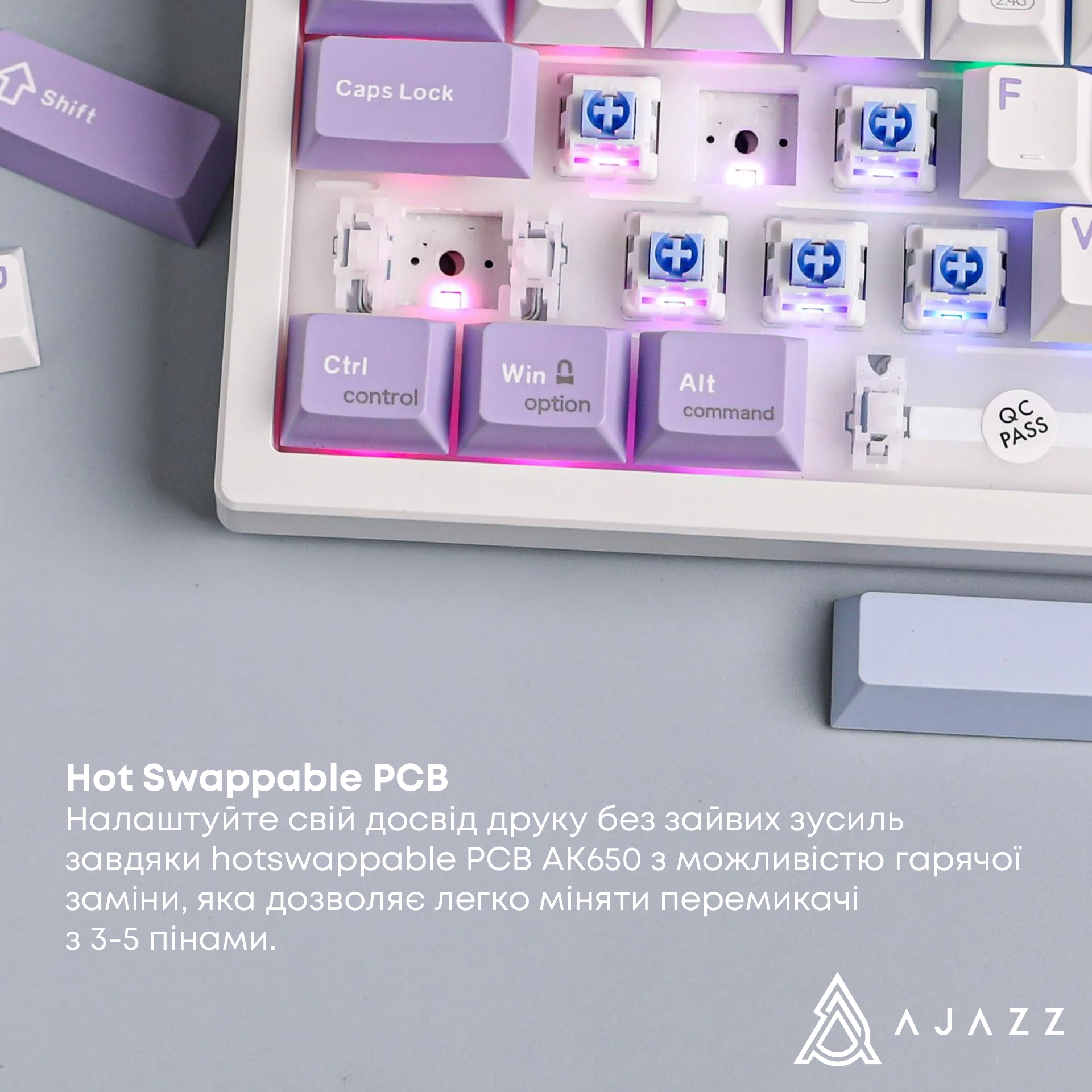 Игровая клавиатура Ajazz AK650 Flying Fish Switches Wireless RGB Purple (AK650-FF-PWB) фото