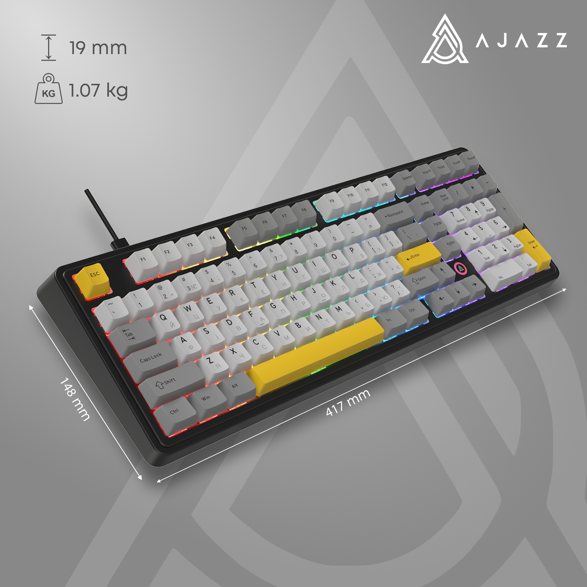 Ігрова клавіатура Ajazz AK980 Max Magnetic Switches Black-Grey-Yellow (AK980-MAX-M-BGY) фото14