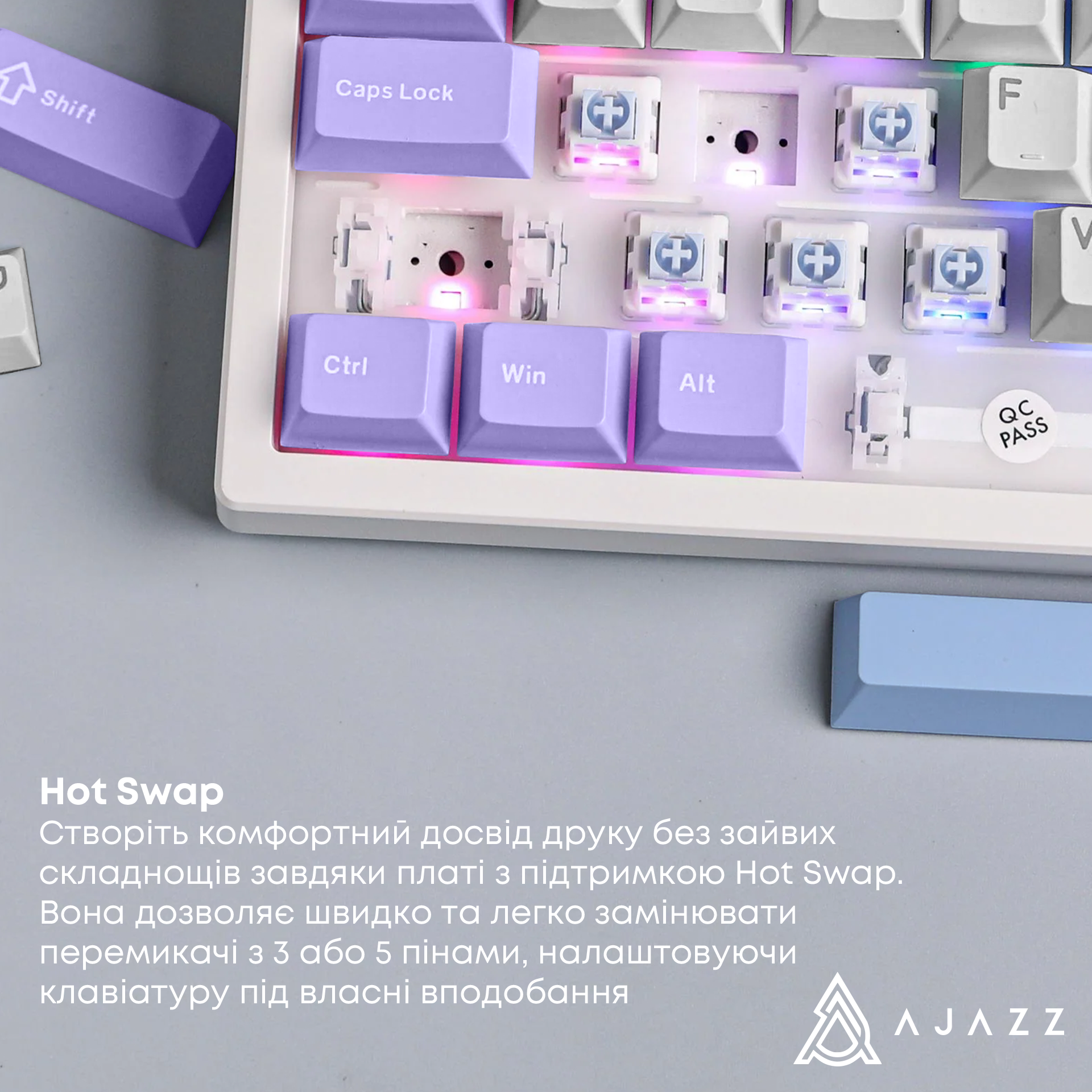 Игровая клавиатура Ajazz AK980 V2 Gift Switches V2 Wireless Purple-White-Blue (AK980-V2-G-PWB) фото