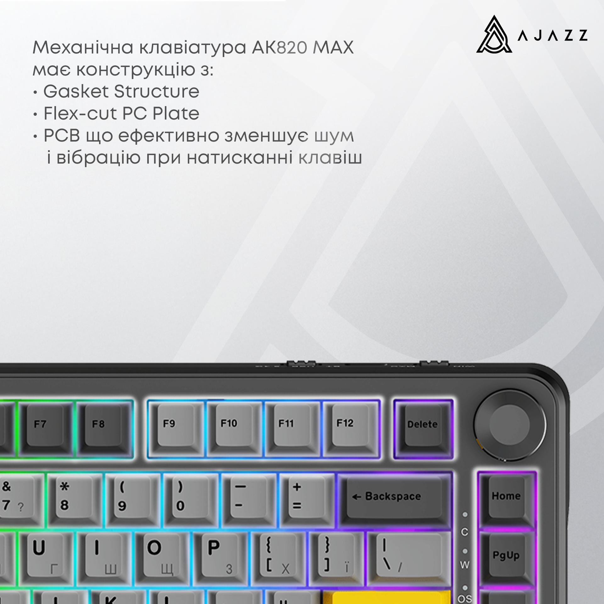 Игровая клавиатура Ajazz AK820 Max Magnetic Switches RGB Black-Grey-Yellow (AK820MAX-WM-BGY) фото6