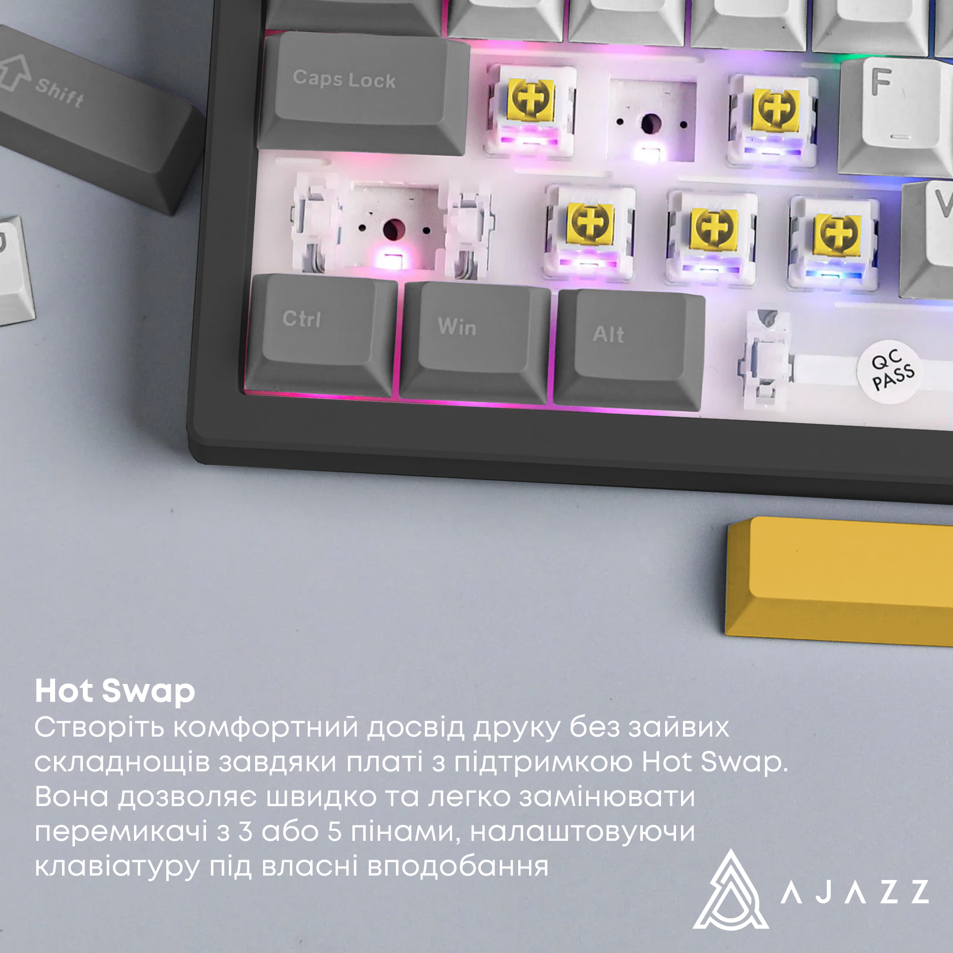 Игровая клавиатура Ajazz AK650 Moon Yellow Switches Grey-White-Yellow (AK650-MY-GWY) фото12