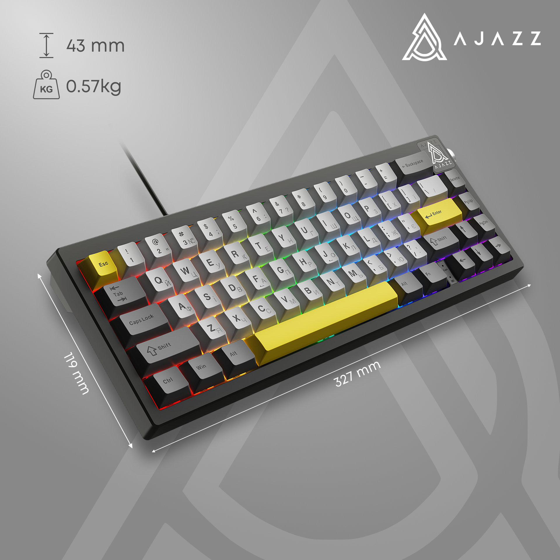 Игровая клавиатура Ajazz AK650 Moon Yellow Switches Grey-White-Yellow (AK650-MY-GWY) фото15