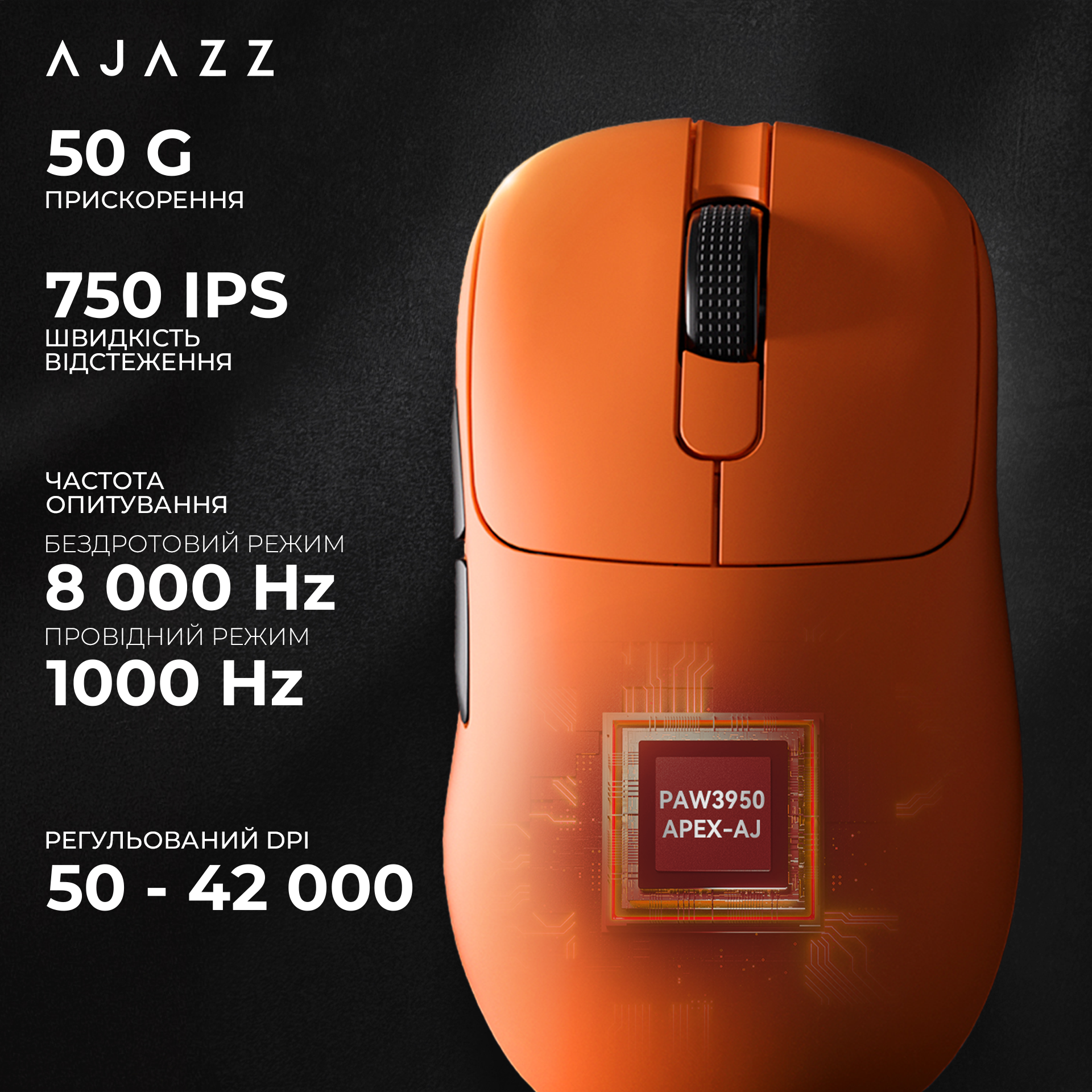 Ігрова миша Ajazz AJ179 Apex Wireless Orange (AJM179-A-O) фото