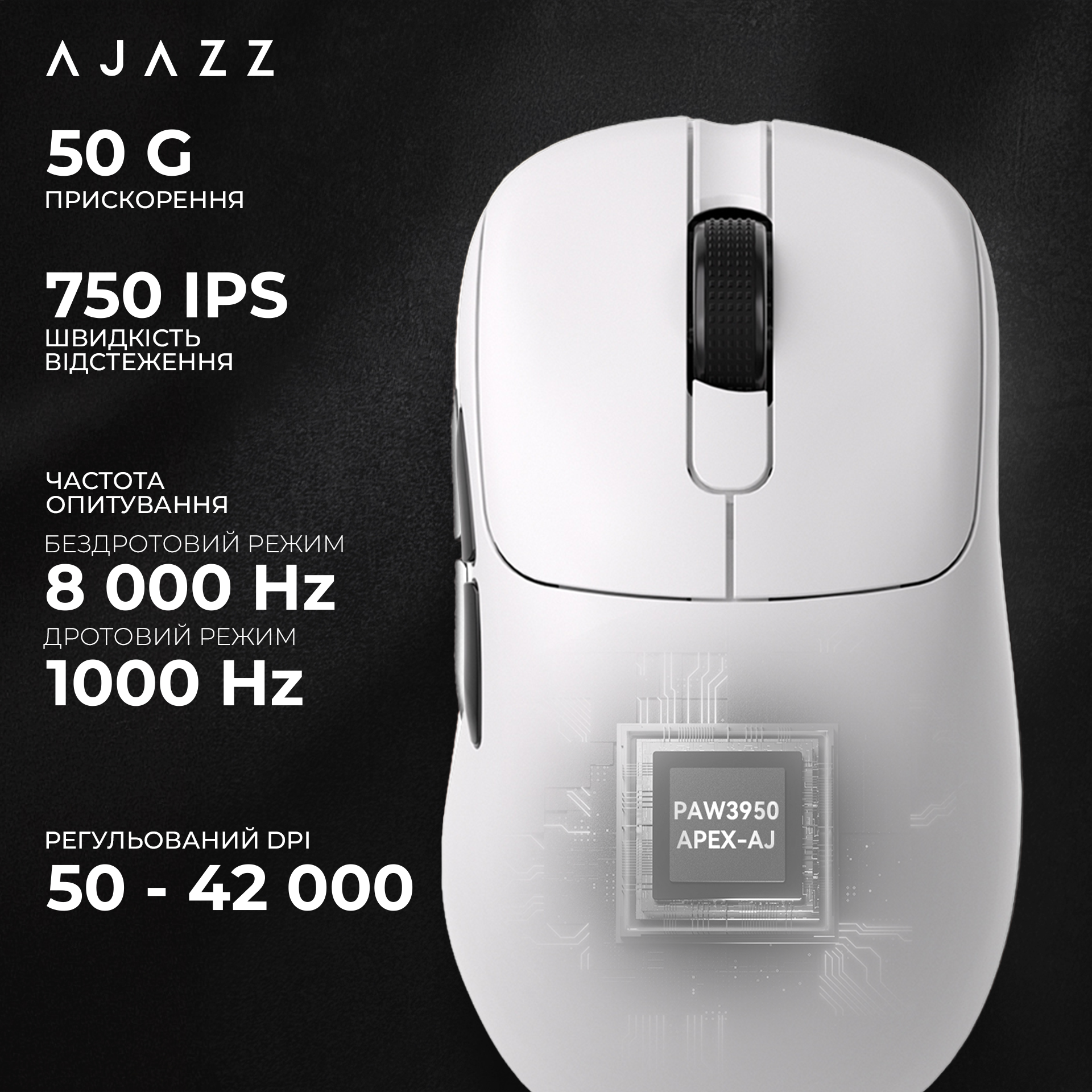 Ігрова миша Ajazz AJ179 Apex Wireless White (AJM179-A-W) фото