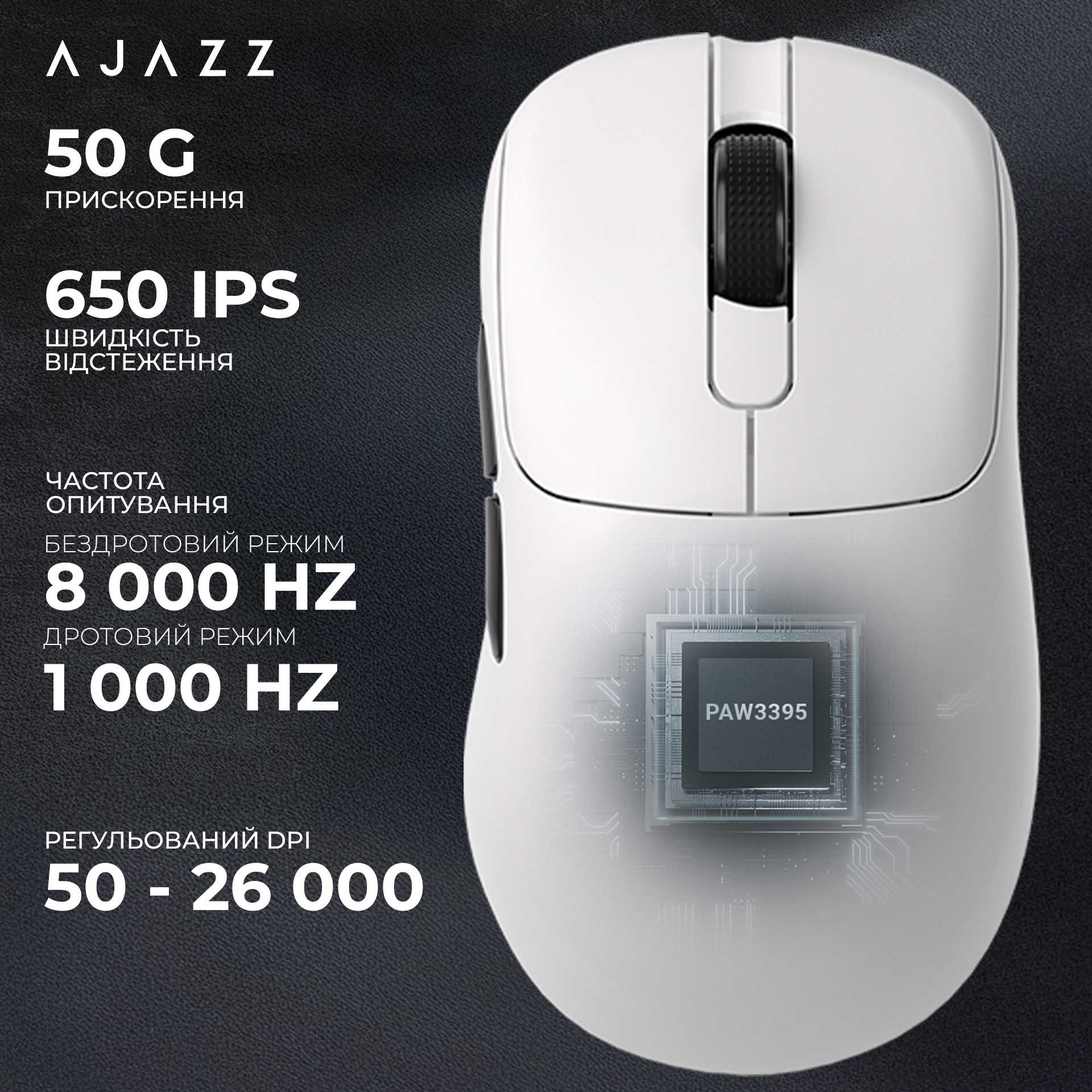 Ігрова миша Ajazz AJ179 Pro Wireless (Charging Dock) White (AJ179-PRO-W) фото