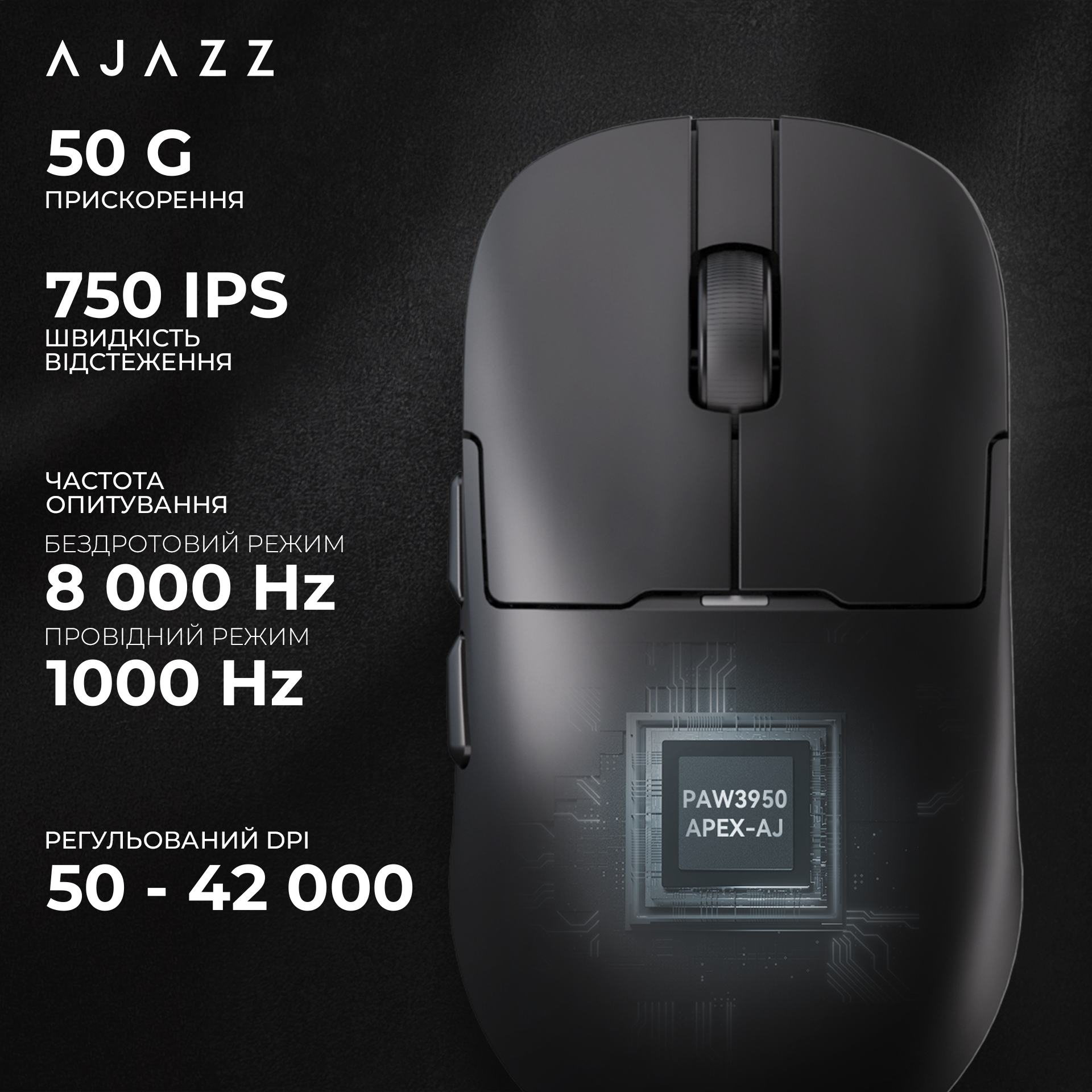 Ігрова миша Ajazz AJ159 Apex Wireless Black (AJM159-A-B) фото