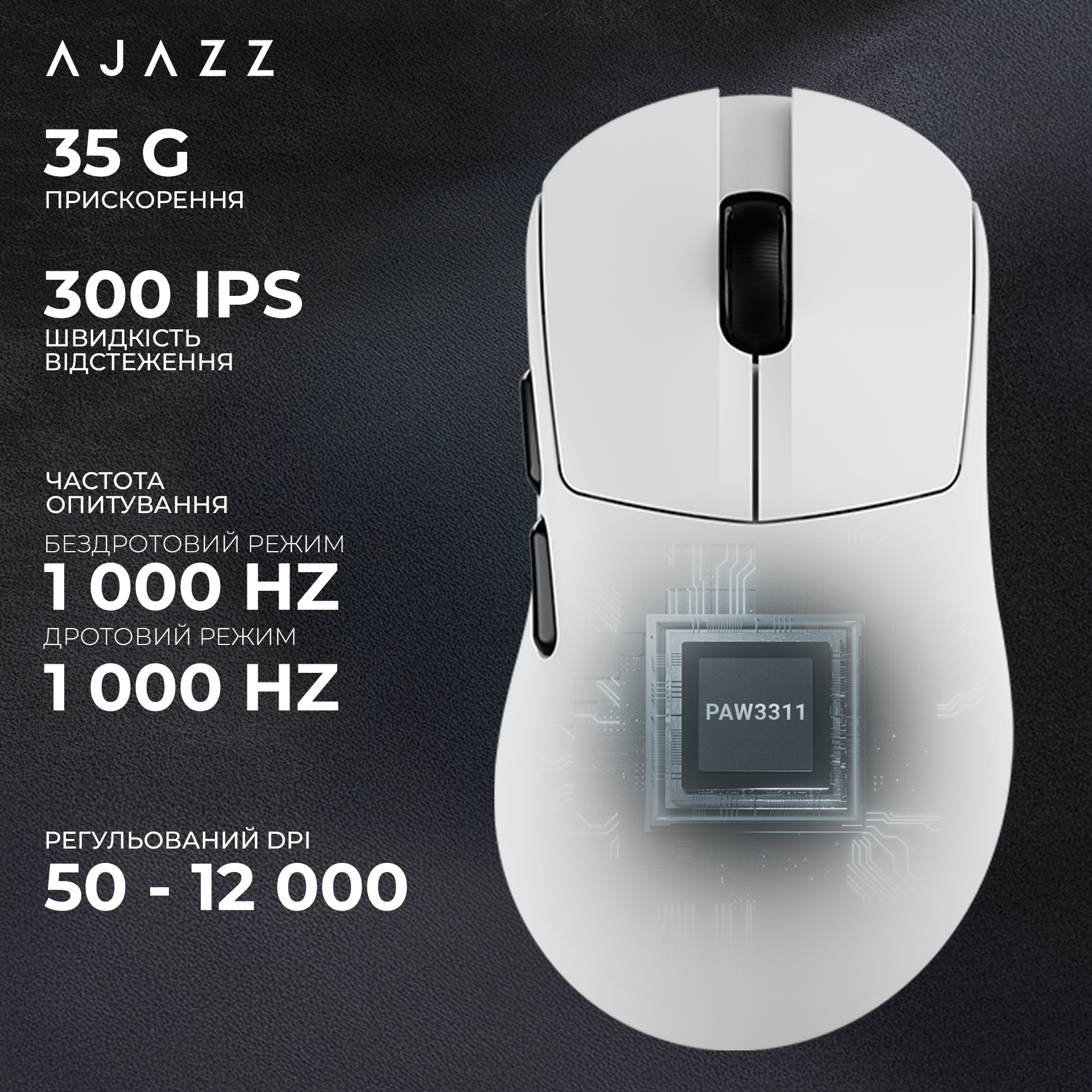 Ігрова миша Ajazz AJ179 V2 Max Wireless White (AJ179-V2-MAX-W) фото