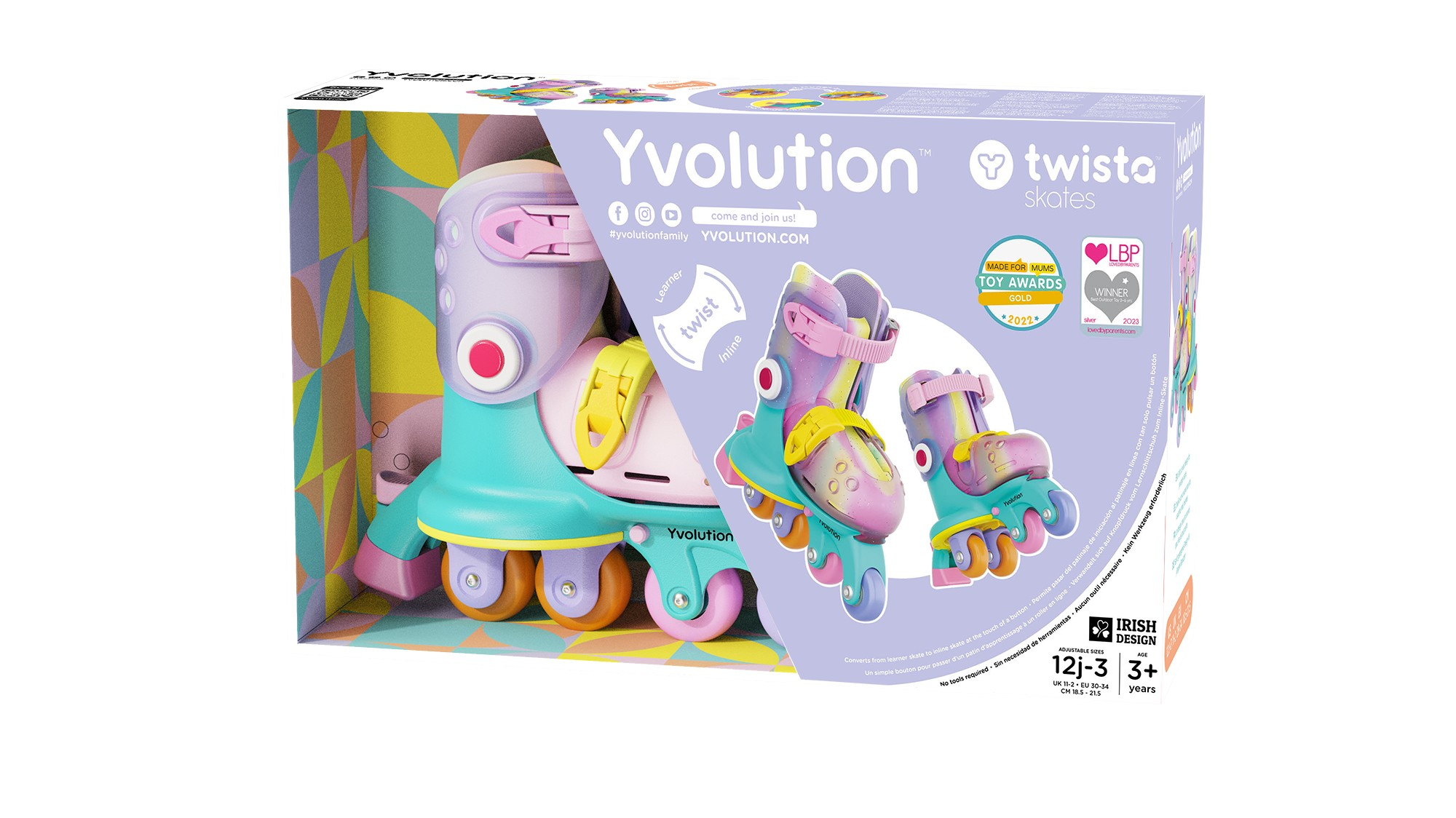 Роликові ковзани Yvolution Twista, размер 30-34, радуга фото13
