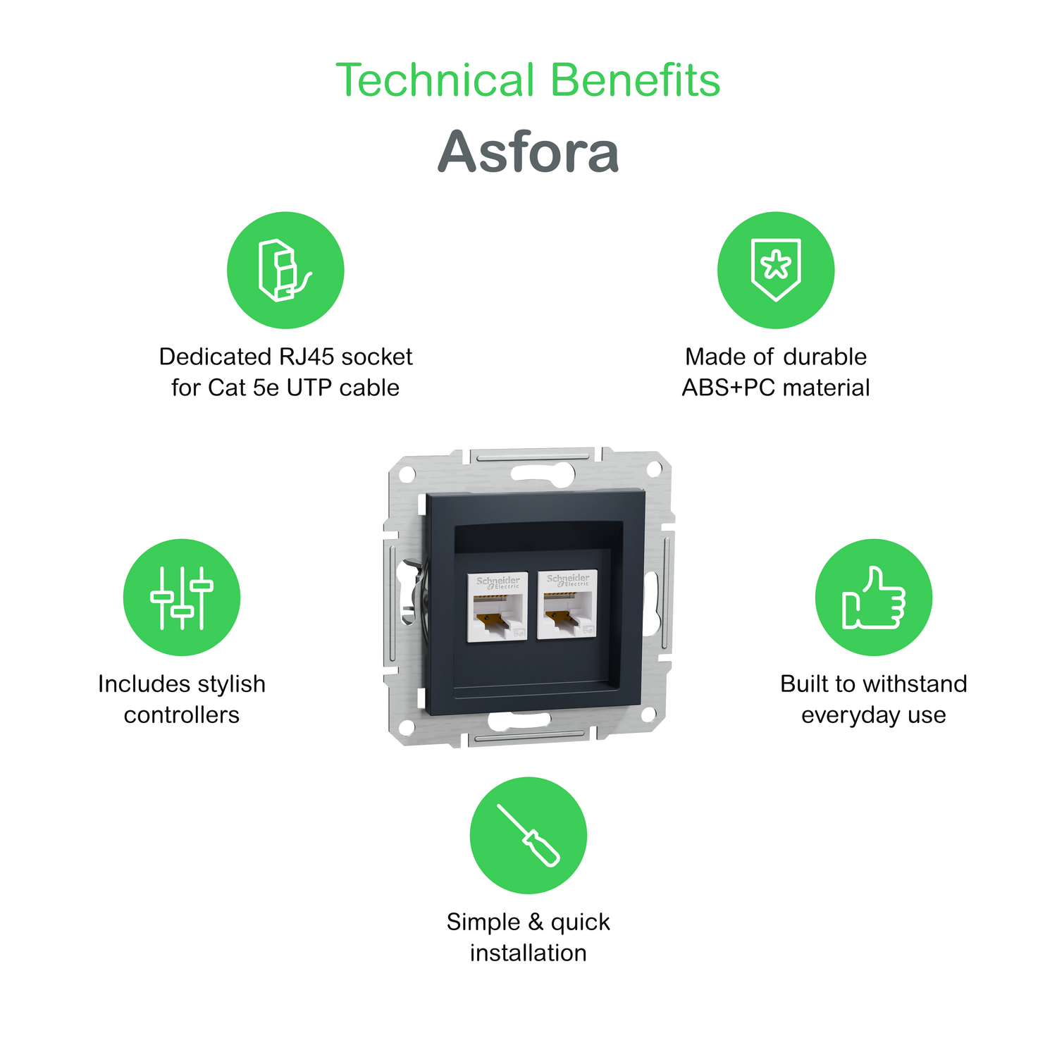 Розетка подвійна комп'ютерна rj45 Schneider Electric, Asfora антрацит (EPH4800171) фото9