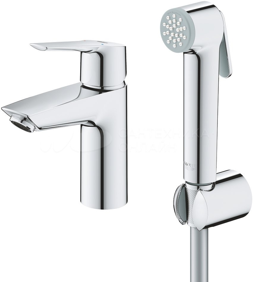 Однорычажный смеситель GROHE QuickFix Start для раковины, S-размера с гигиеническим душем, хром (23123003) фото4