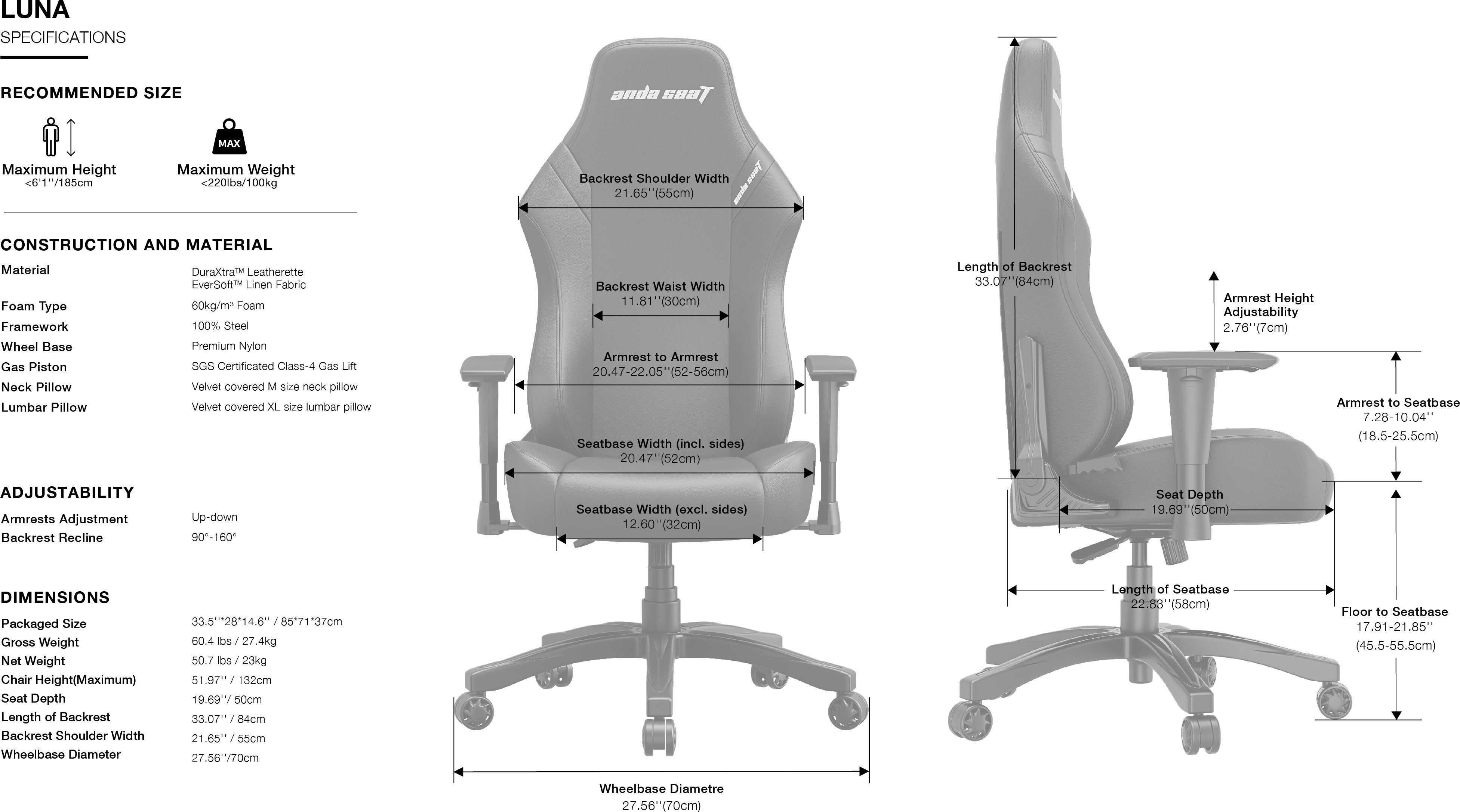 Крісло ігрове Anda Seat Luna Fabric Back/Blue Size L фото