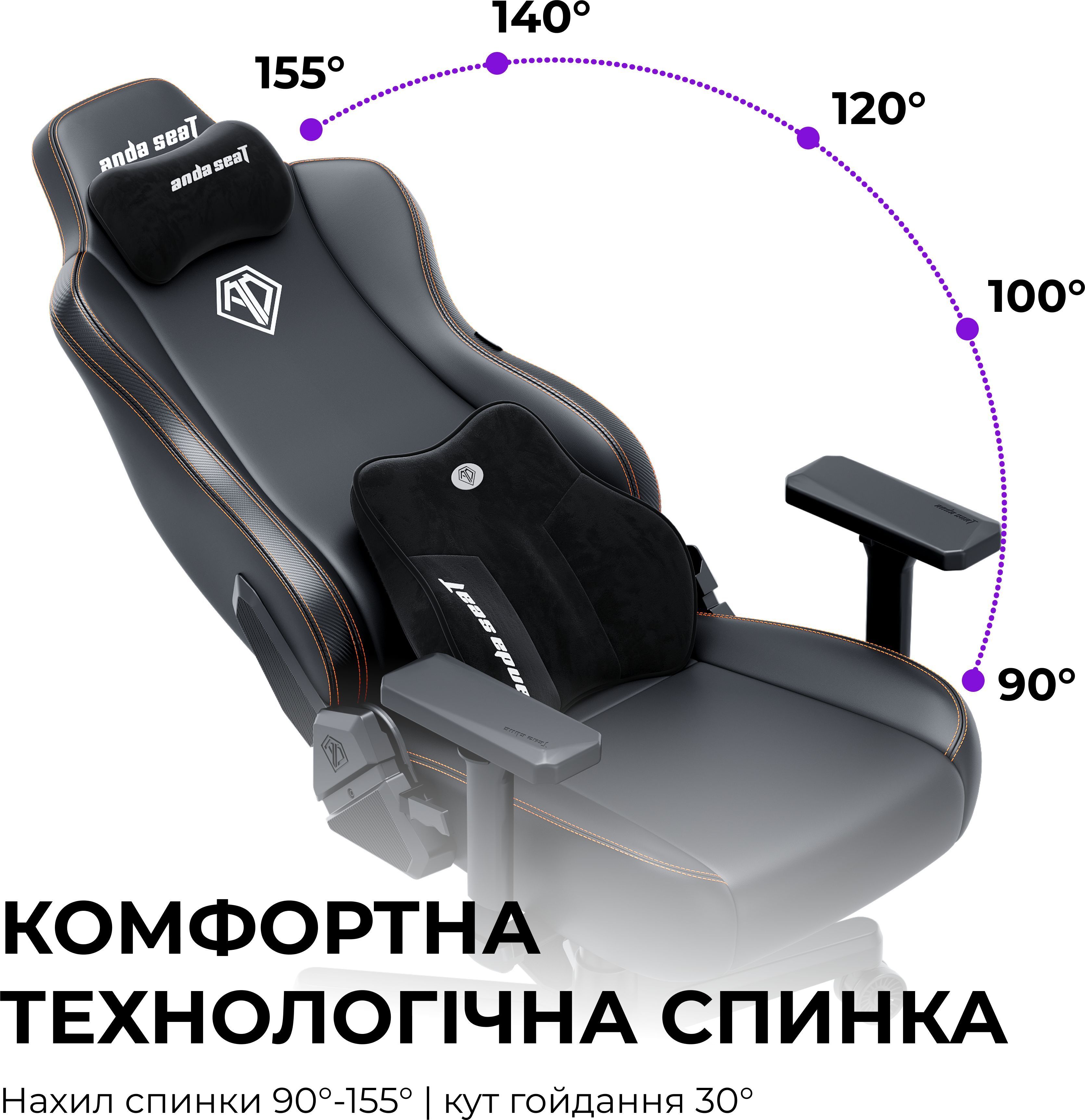 Крісло ігрове Anda Seat Novis Plus Black PVC Size XL фото10