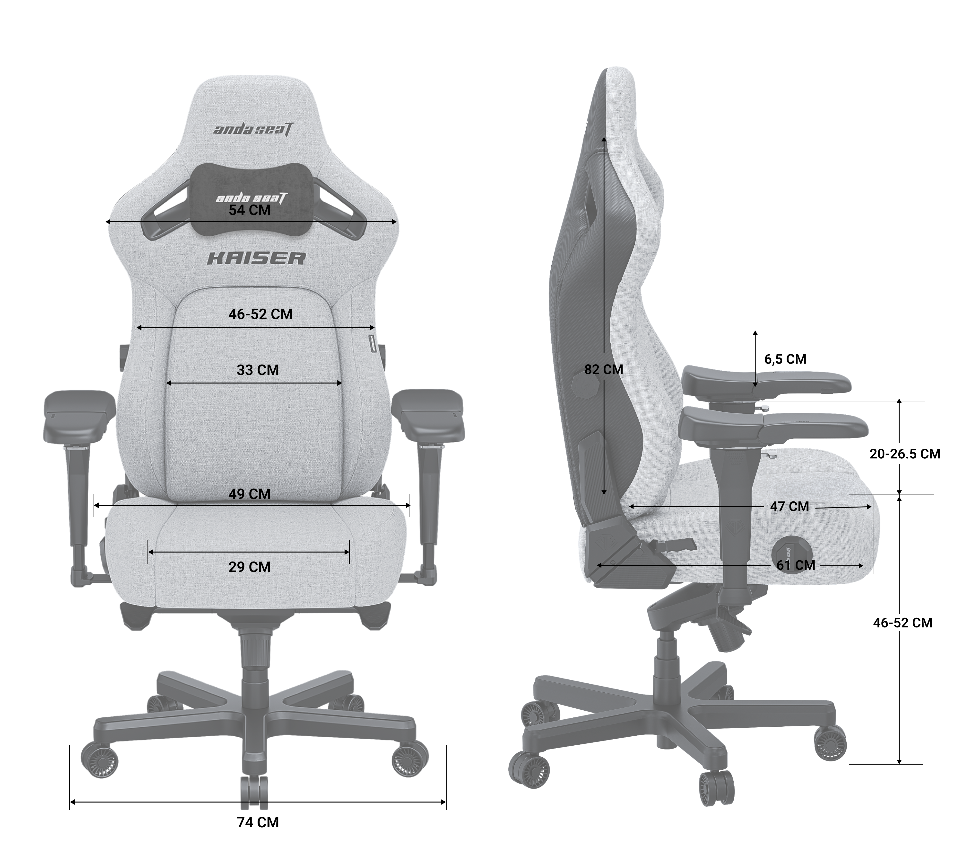 Кресло игровое Anda Seat Kaiser 4 Dark Gray Fabric Size L фото