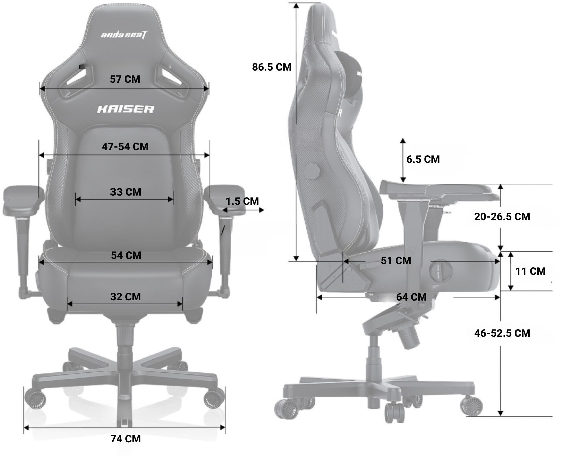 Кресло игровое Anda Seat Kaiser 4 Dark Grey Fabric Size XL фото28