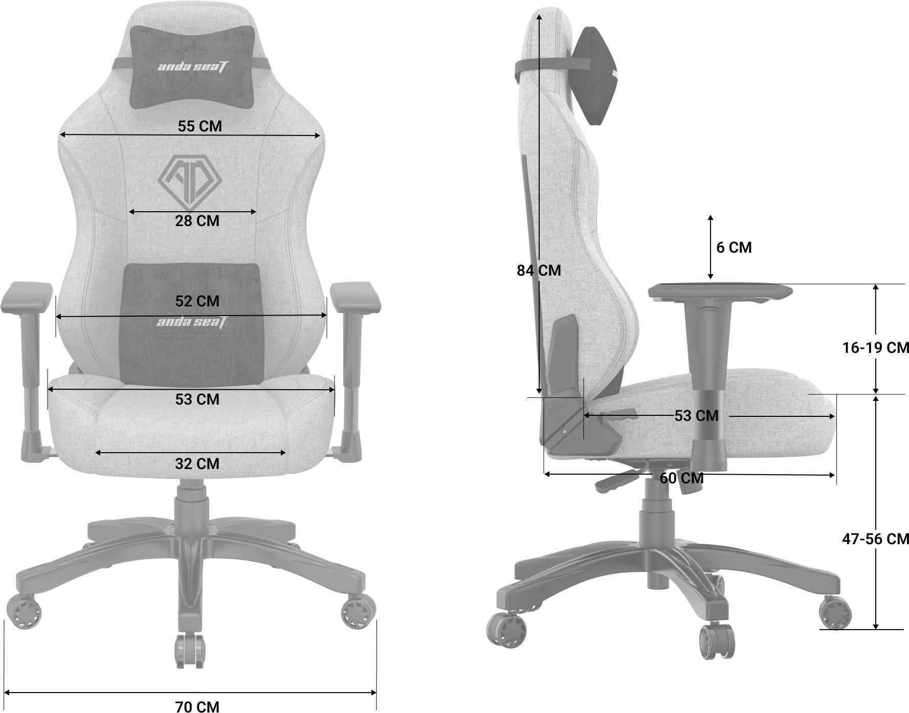 Кресло игровое Anda Seat Phantom 3 Dark Grey Fabric Size L фото20