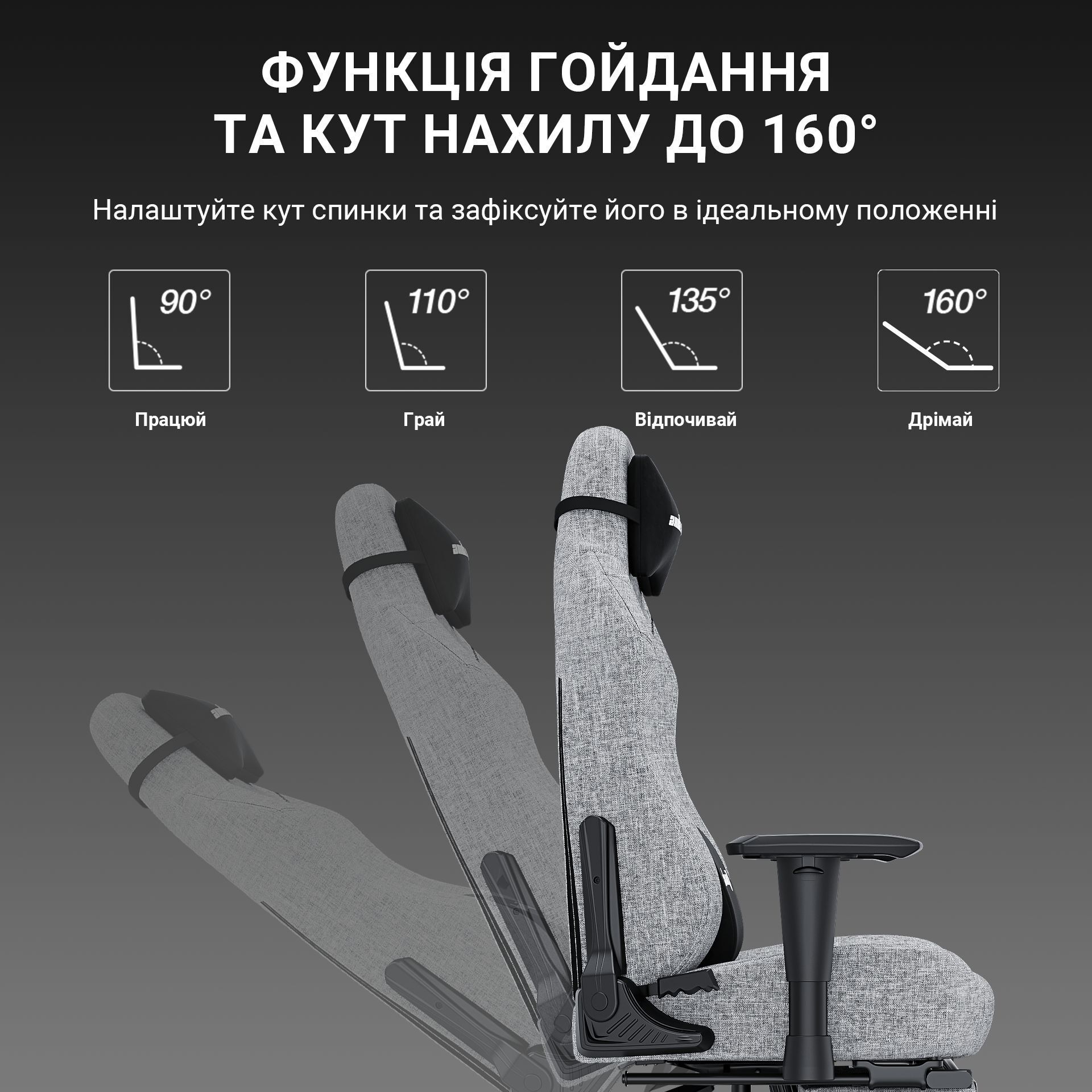 Крісло ігрове Anda Seat Luna Pro Gray Fabric Size L фото14