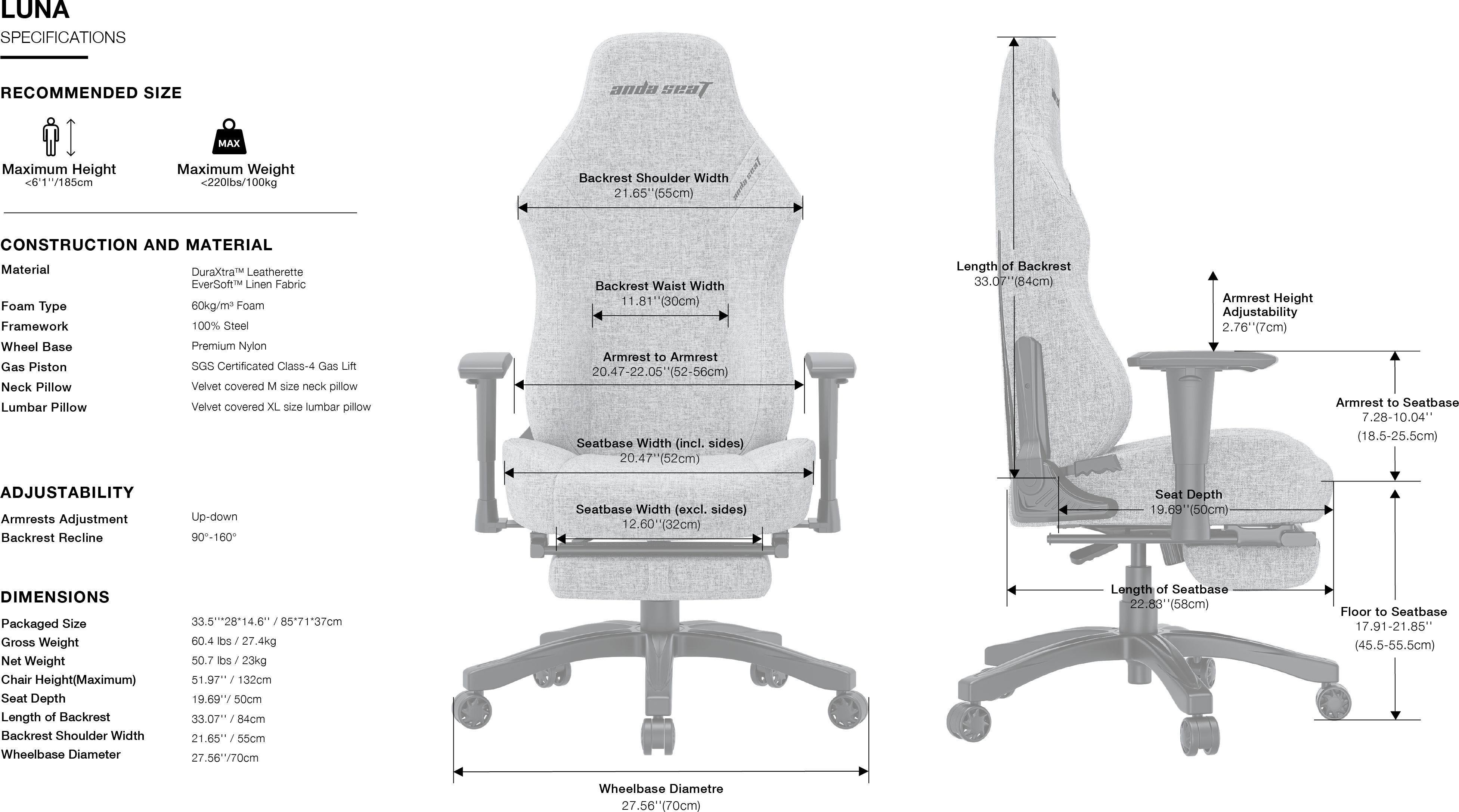 Кресло игровое Anda Seat Luna Pro Dark Gray Fabric Size L фото18