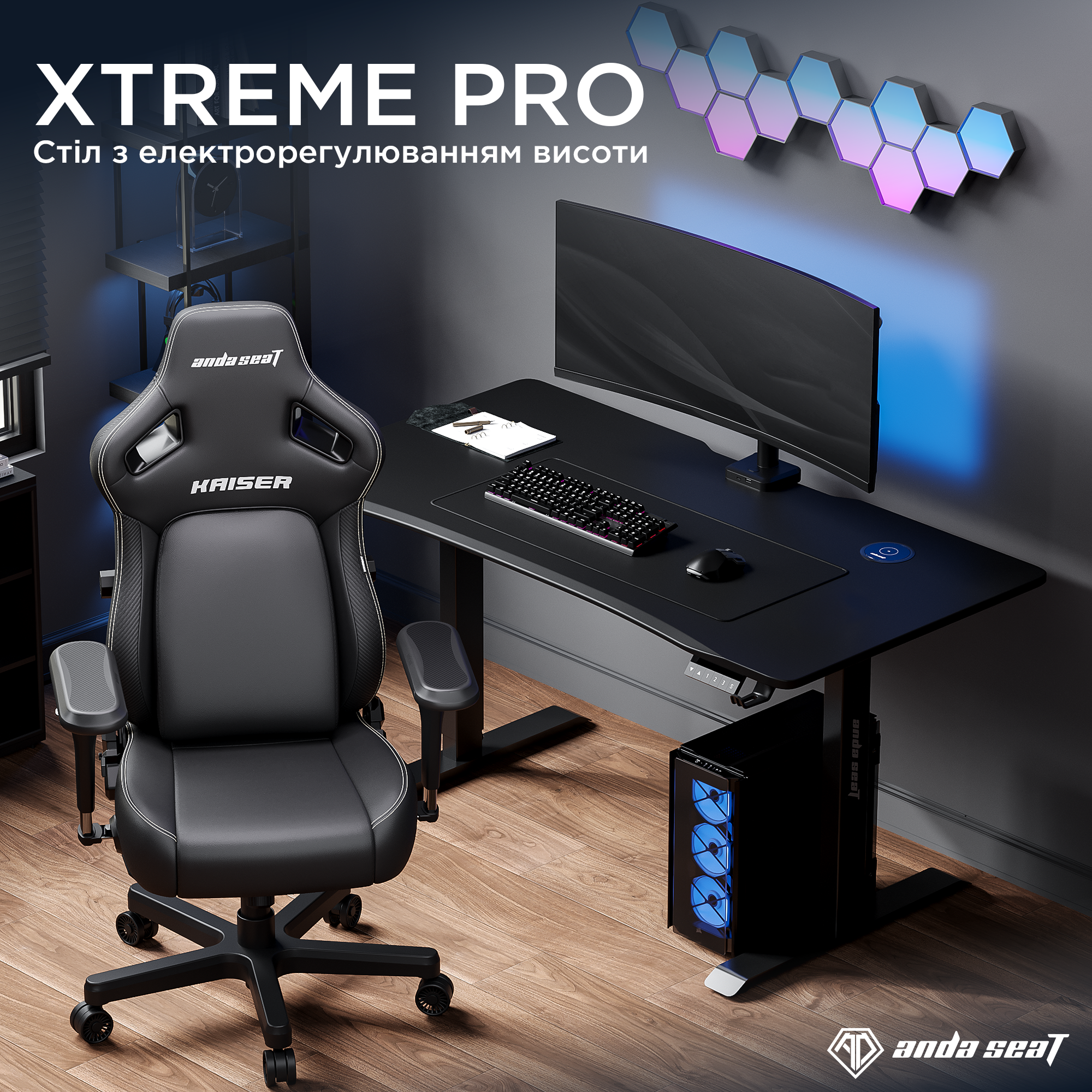 Стіл з електричним регулюванням висоти Anda Seat Xtreme Pro 1600x800 Black (AD-D-DD1-1600-08-B) фото2