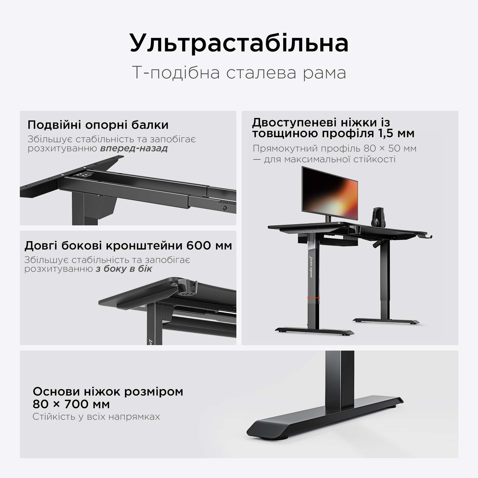 Стол с электрической регулировкой высоты Anda Seat Xtreme 1400x750 Black (AD-D-DD1-1400-07-B) фото