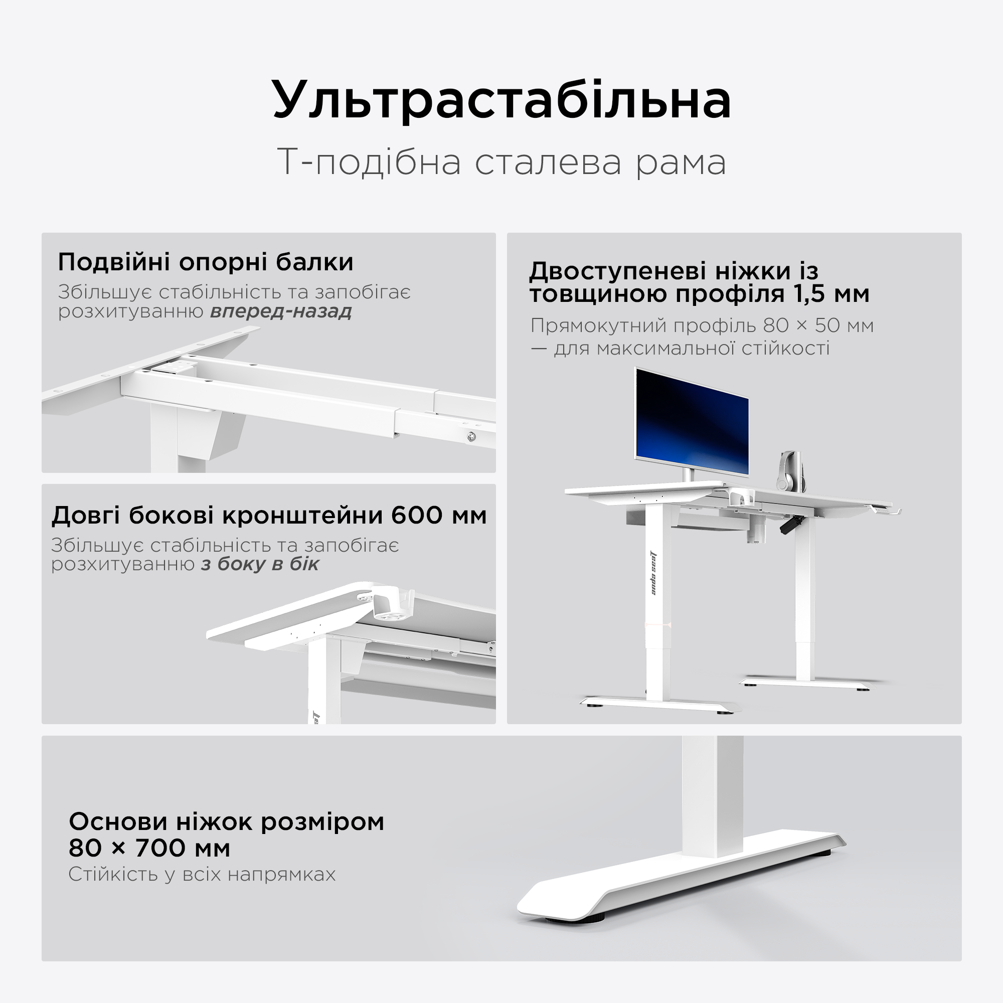 Стол с электрической регулировкой высоты Anda Seat Xtreme Pro 1400x750 White (AD-D-DD1-1400-08-W) фото
