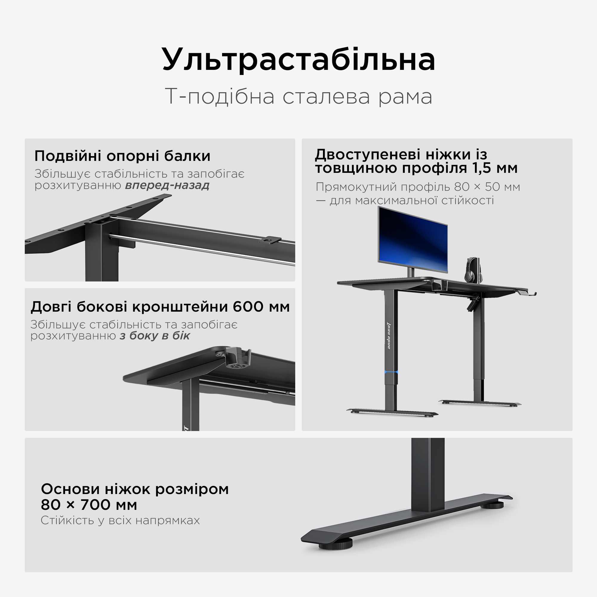 Стол с электрической регулировкой высоты Anda Seat Xtreme E 1600x800 Black (AD-D-DD1-1600-06-B) фото