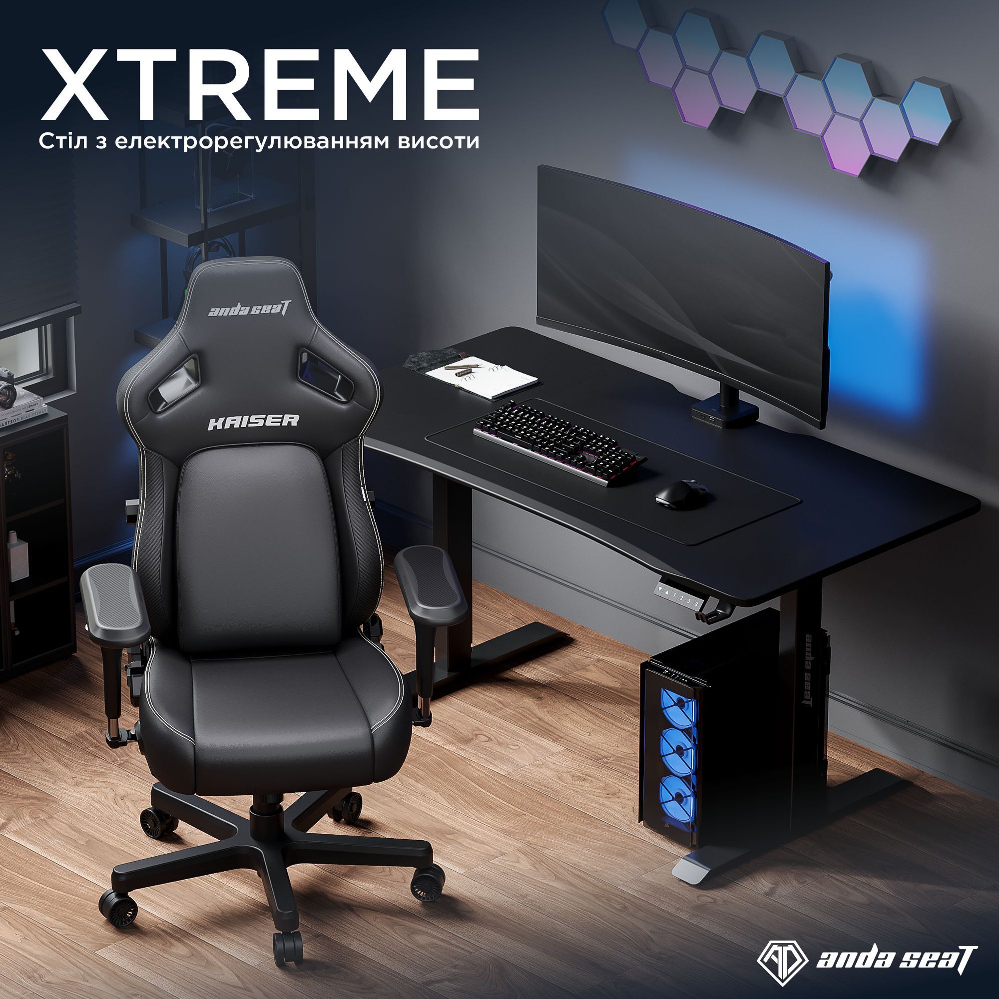 Стол с электрической регулировкой высоты Anda Seat Xtreme 1600x800 Black (AD-D-DD1-1600-07-B) фото