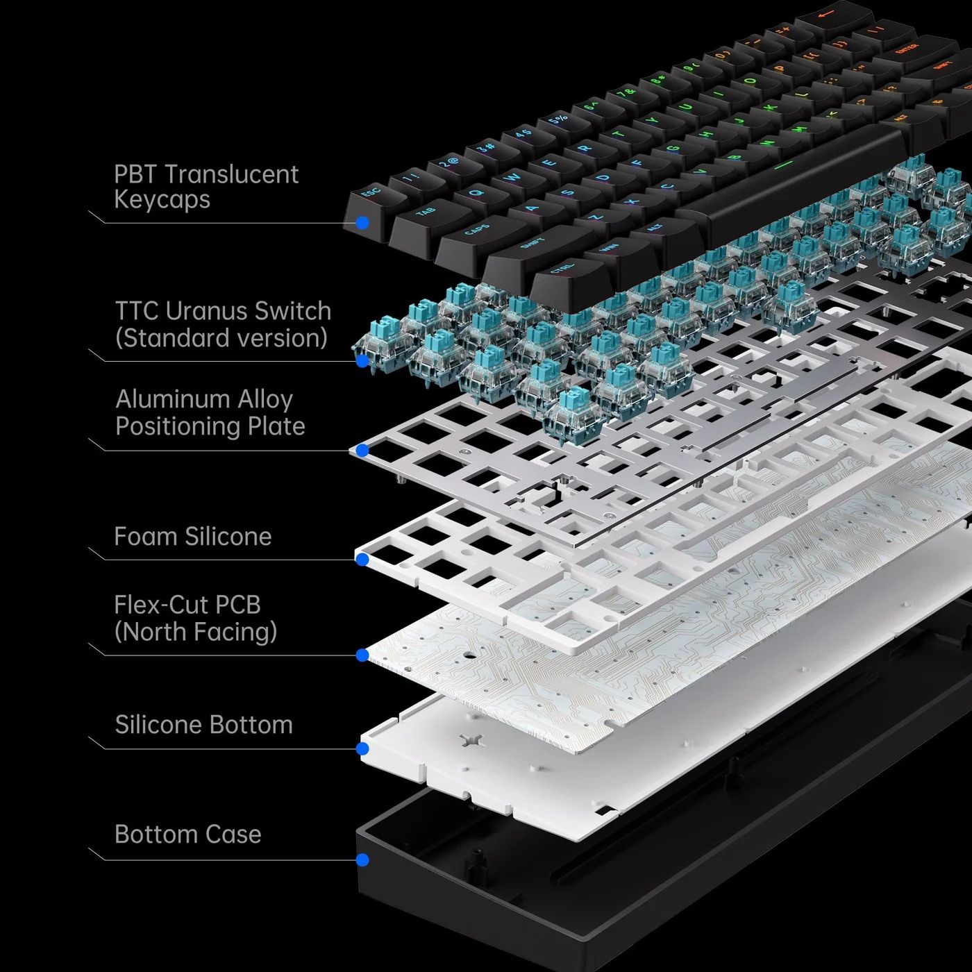 Клавіатура магнітна MCHOSE Ace 60 Pro, Ice Blue, USB-A, RGB, черный фото4