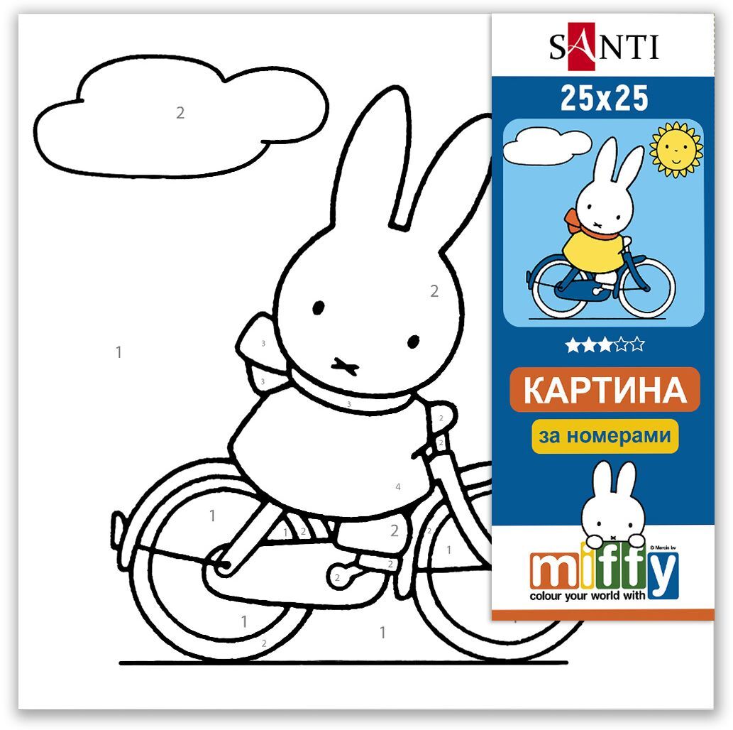 Картина за номерами Santi Miffy. Bunny on bicycle, 25*25см (955659) фото