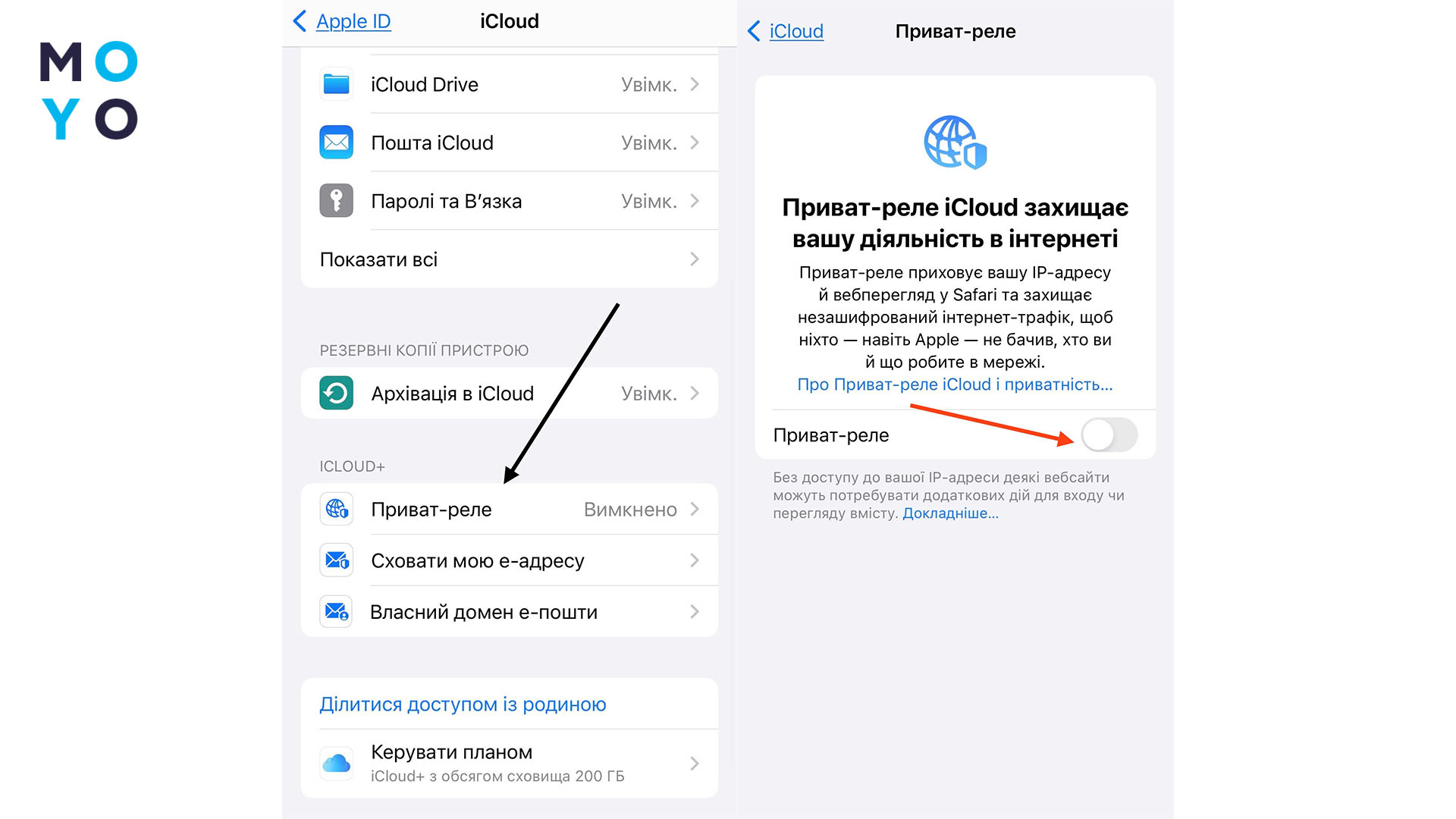 покроковий процес активації Приват реле на iPhone