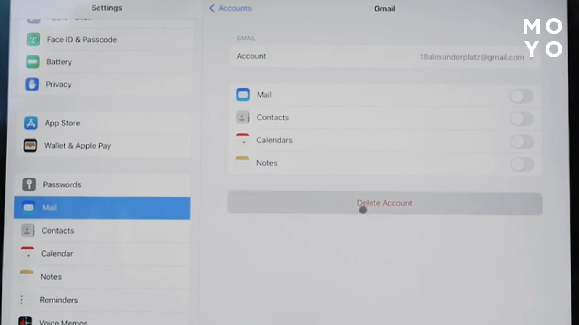выйти из аккаунта Google на Айпаде