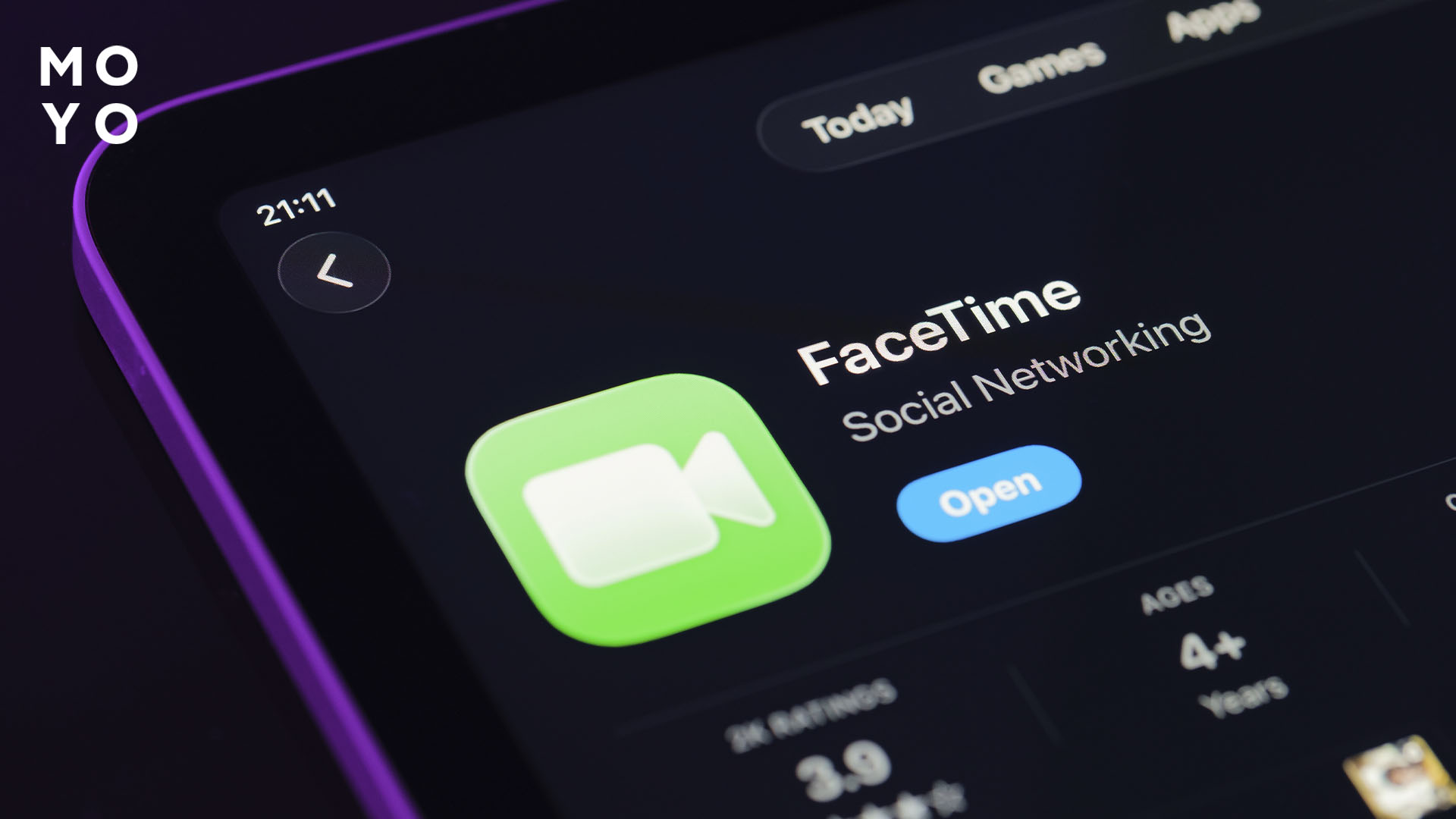 Экран установки FaceTime