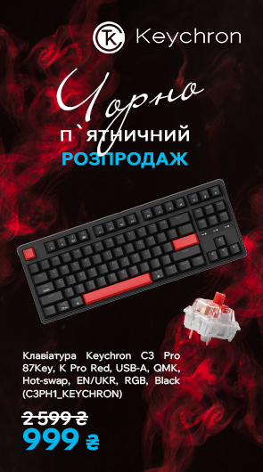 Клавіатура Keychron C3 Pro 87Key, K Pro Red, USB-A, QMK, Hot-swap, EN/UKR, RGB, Black (C3PH1_KEYCHRON)