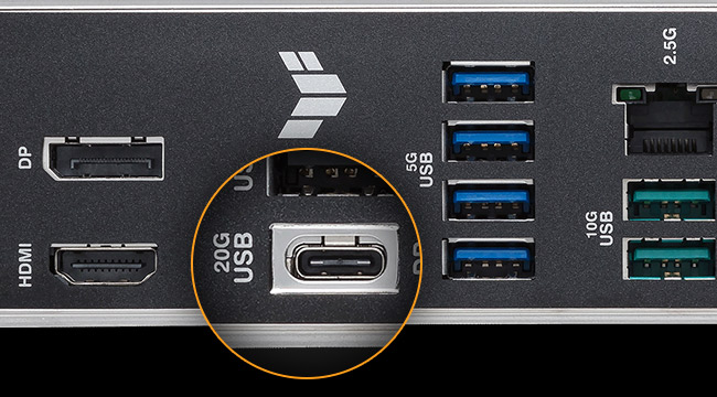 Задний USB 20 Гбит/с Type-C с режимом DisplayPort