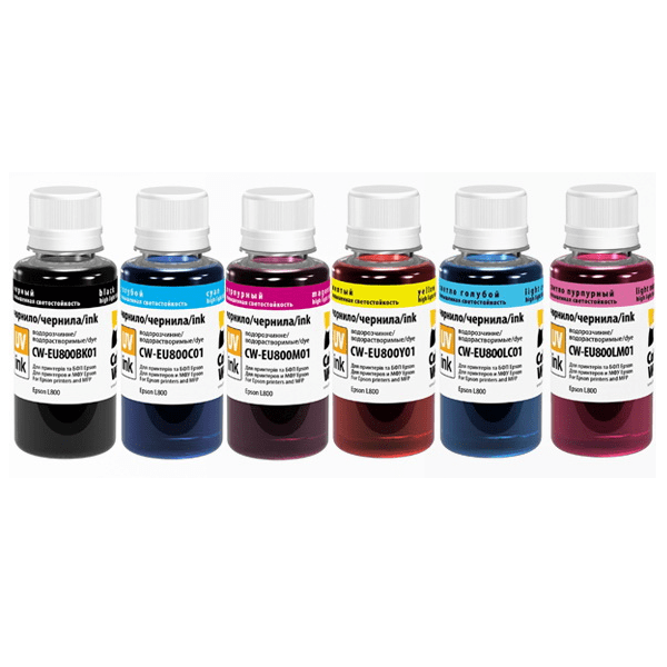 Комплект чорнил ColorWay Epson UV L800, 6х100мл BK/С/M/LС/LM/Y (CW-EU800SET01) фото1
