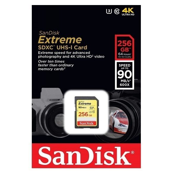 Карта памяти SANDISK SDXC 256GB Class 10 Extreme UHS-I U3 R90/W60 MB/s (SDSDXNF-256G-GNCIN) фото 