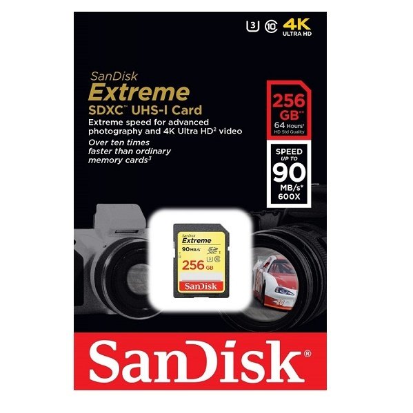 Карта памяти SANDISK SDXC 256GB Class 10 Extreme UHS-I U3 R90/W60 MB/s (SDSDXNF-256G-GNCIN) фото 1