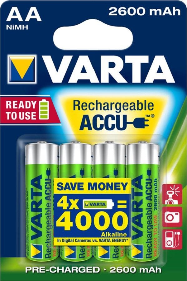 Аккумулятор VARTA RECHARGEABLE ACCU AA 2600mAh BLI 4 NI-MH (READY 2 USE) (5716101404) фото 