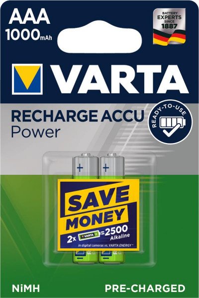 

Аккумулятор VARTA NI-MH Power AAA 1000 мАч, 2 шт. (5703301402)