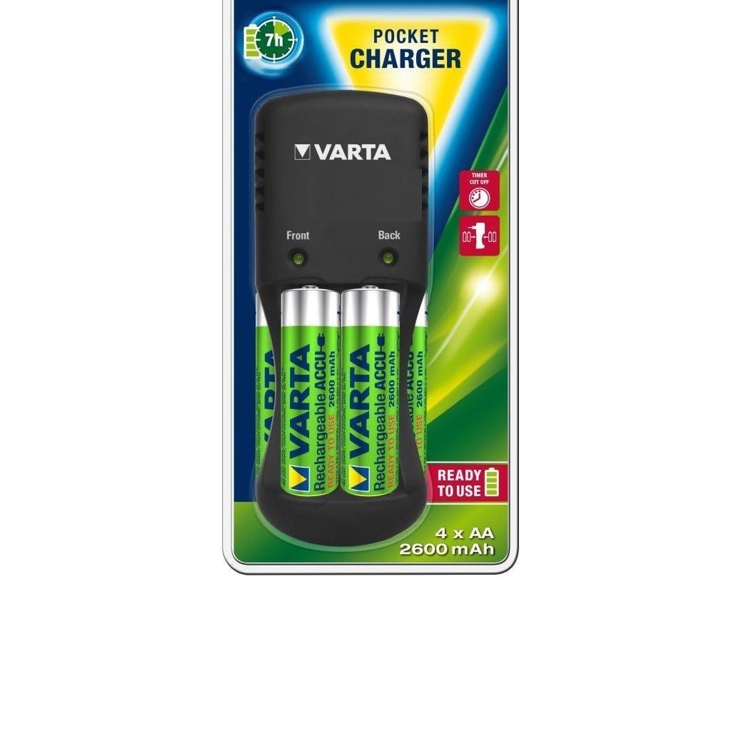Зарядний пристрій VARTA Pocket Charger + Акумулятор NI-MH AA 2600 мАг, 4 шт. фото