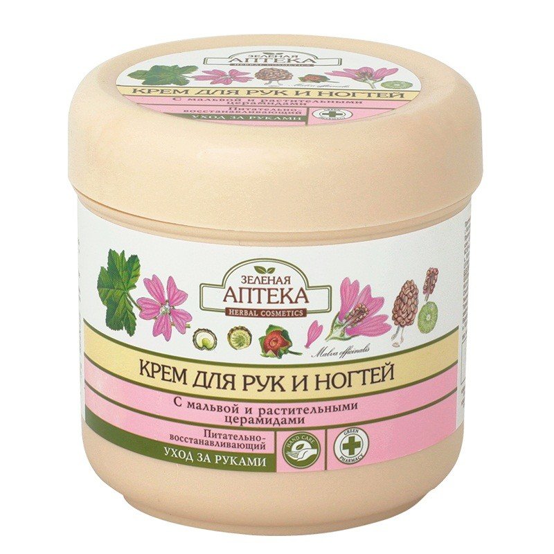 Крем для рук и ногтей Зеленая аптека Питательно-восстанавливающий с мальвой и церамидами 300 мл фото 1