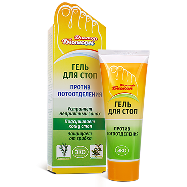 Гель Доктор Биокон против потовыделения для стоп, 75 мл. фото 
