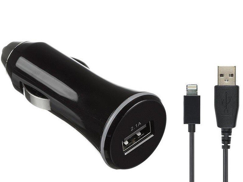 ЗП авто Kit Premium USB Charger (USB 2.1 Amp) кабель microUSB 1м, Blackфото