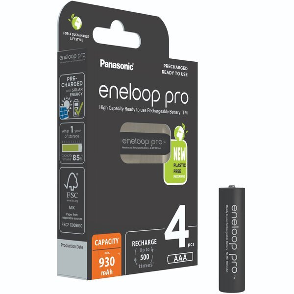 Аккумулятор Panasonic Eneloop NI-MH Pro AAA 930 мАч, 4 шт. (BK-4HCDE/4BE)