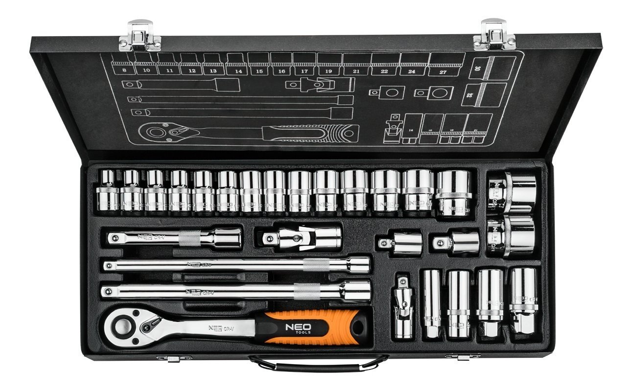 Набор торцевых головок Neo Tools 1/2&quot;, 3/8&quot; 28 предметов (08-677) фото 