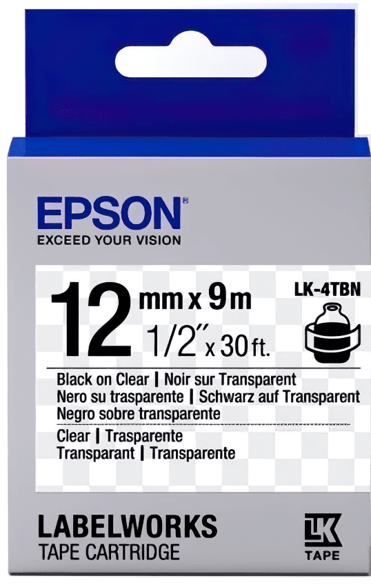Лента Epson LK4TBN принтеров LW-300/400/400VP/700 Clear Blk/Clear 12mm/9m фото 